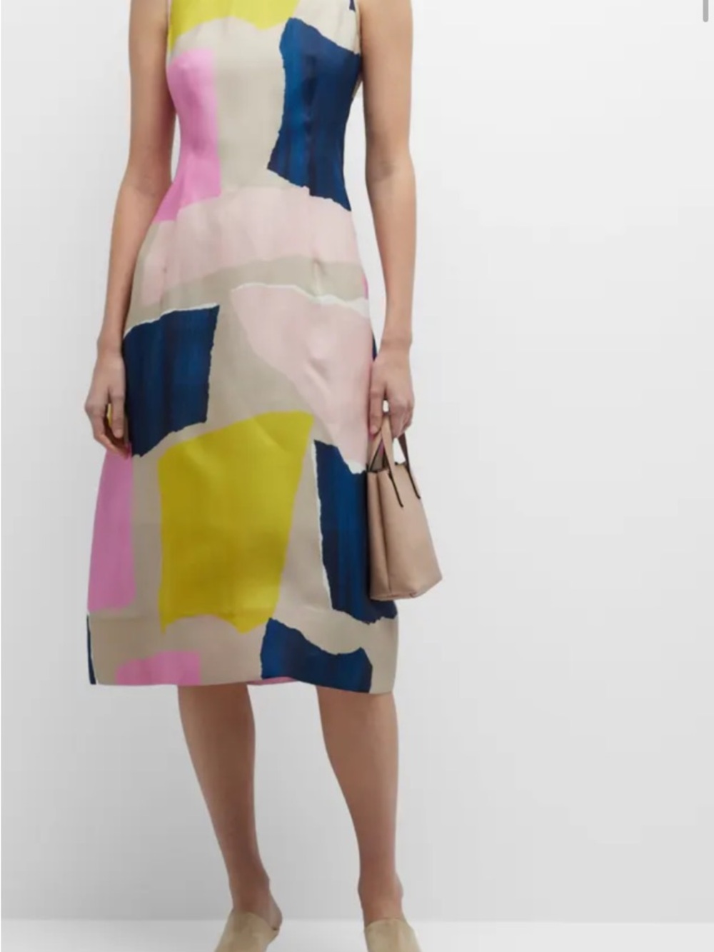 Lafayette 148 New York Papier Print Silk Gazar Tulip Midi Dress SZ 12 Worn Once